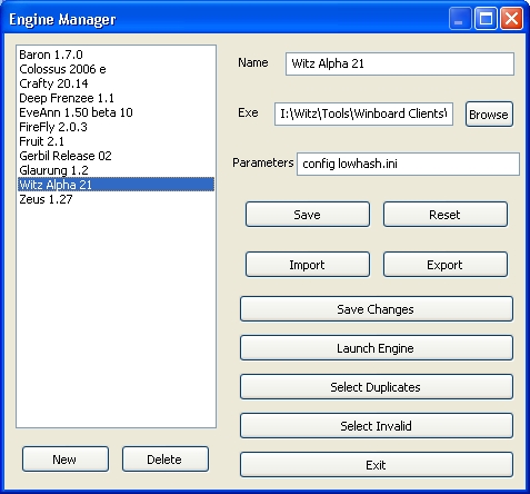 Engine Manager Dialog